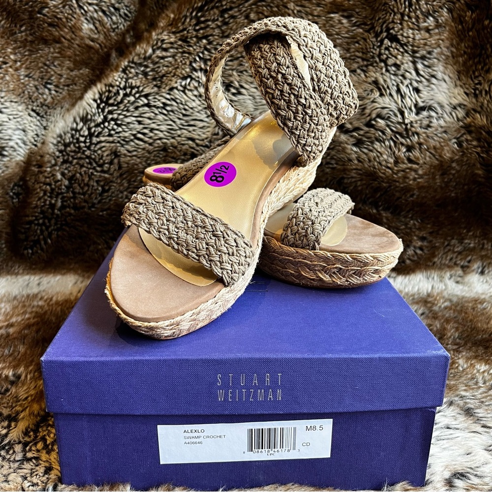 Stuart Weitzman Alexlo Crochet Wedge Sandal